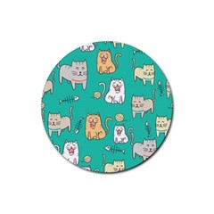 Seamless-pattern-cute-cat-cartoon-with-hand-drawn-style Rubber Coaster (round)