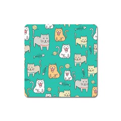 Seamless-pattern-cute-cat-cartoon-with-hand-drawn-style Square Magnet