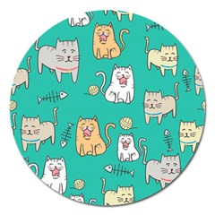 Seamless-pattern-cute-cat-cartoon-with-hand-drawn-style Magnet 5  (round)