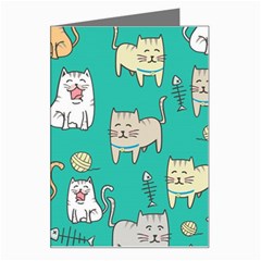 Seamless-pattern-cute-cat-cartoon-with-hand-drawn-style Greeting Card by Jancukart