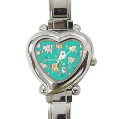 Seamless-pattern-cute-cat-cartoon-with-hand-drawn-style Heart Italian Charm Watch