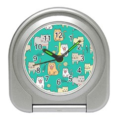 Seamless-pattern-cute-cat-cartoon-with-hand-drawn-style Travel Alarm Clock