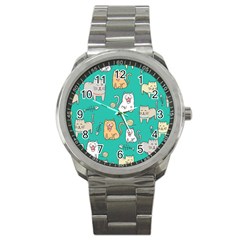 Seamless-pattern-cute-cat-cartoon-with-hand-drawn-style Sport Metal Watch