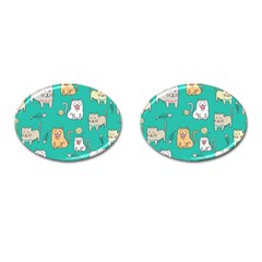 Seamless-pattern-cute-cat-cartoon-with-hand-drawn-style Cufflinks (oval)