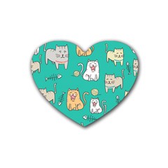 Seamless-pattern-cute-cat-cartoon-with-hand-drawn-style Rubber Coaster (heart)