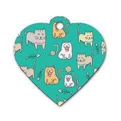 Seamless-pattern-cute-cat-cartoon-with-hand-drawn-style Dog Tag Heart (one Side) by Jancukart