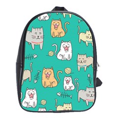 Seamless-pattern-cute-cat-cartoon-with-hand-drawn-style School Bag (large) by Jancukart