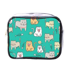 Seamless-pattern-cute-cat-cartoon-with-hand-drawn-style Mini Toiletries Bag (one Side)