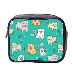 Seamless-pattern-cute-cat-cartoon-with-hand-drawn-style Mini Toiletries Bag (two Sides)