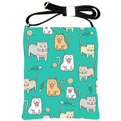 Seamless-pattern-cute-cat-cartoon-with-hand-drawn-style Shoulder Sling Bag