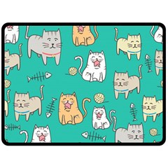 Seamless-pattern-cute-cat-cartoon-with-hand-drawn-style Fleece Blanket (large)  by Jancukart