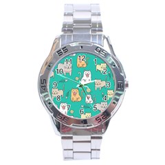 Seamless-pattern-cute-cat-cartoon-with-hand-drawn-style Stainless Steel Analogue Watch