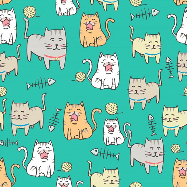 Seamless-pattern-cute-cat-cartoon-with-hand-drawn-style Play Mat (Square)