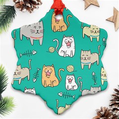 Seamless-pattern-cute-cat-cartoon-with-hand-drawn-style Snowflake Ornament (two Sides)