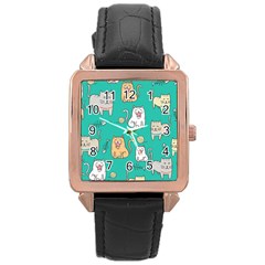 Seamless-pattern-cute-cat-cartoon-with-hand-drawn-style Rose Gold Leather Watch 