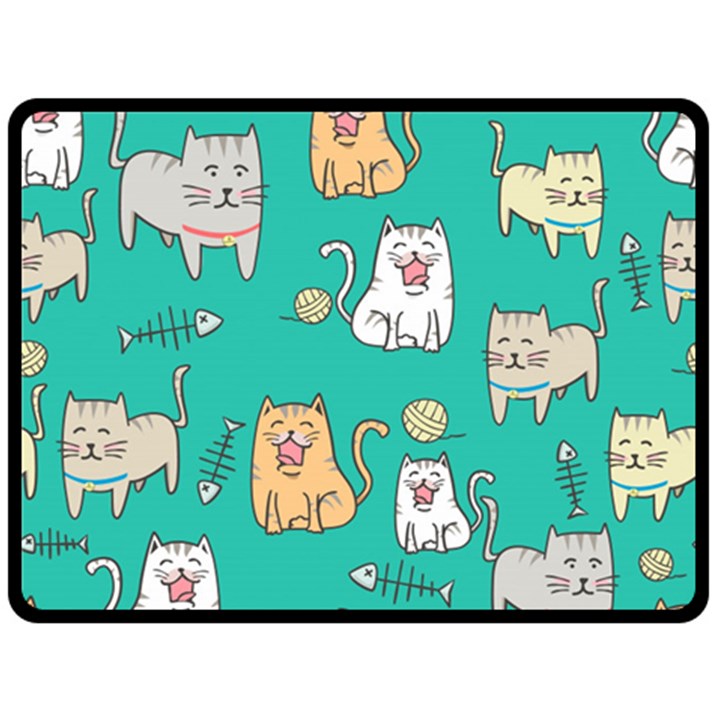 Seamless-pattern-cute-cat-cartoon-with-hand-drawn-style Double Sided Fleece Blanket (Large) 