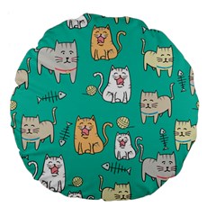 Seamless-pattern-cute-cat-cartoon-with-hand-drawn-style Large 18  Premium Flano Round Cushions