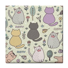 Funny Cartoon Cats Seamless Pattern Tile Coaster