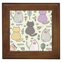 Funny Cartoon Cats Seamless Pattern Framed Tile