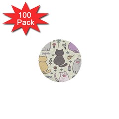 Funny Cartoon Cats Seamless Pattern 1  Mini Buttons (100 Pack) 