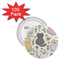 Funny Cartoon Cats Seamless Pattern 1 75  Buttons (100 Pack) 