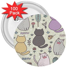 Funny Cartoon Cats Seamless Pattern 3  Buttons (100 Pack) 