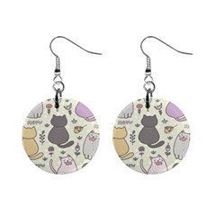 Funny Cartoon Cats Seamless Pattern Mini Button Earrings