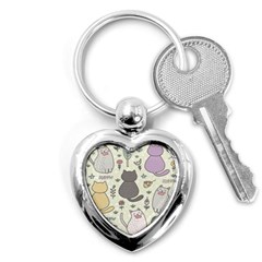 Funny Cartoon Cats Seamless Pattern Key Chain (heart)