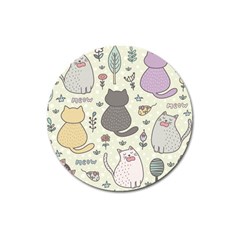 Funny Cartoon Cats Seamless Pattern Magnet 3  (round)