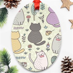 Funny Cartoon Cats Seamless Pattern Oval Ornament (two Sides)