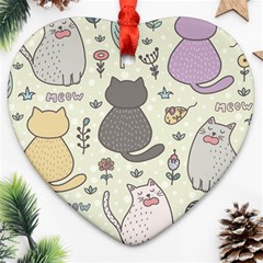 Funny Cartoon Cats Seamless Pattern Heart Ornament (two Sides)