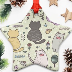 Funny Cartoon Cats Seamless Pattern Star Ornament (two Sides)