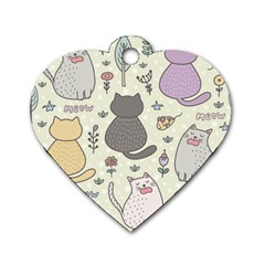 Funny Cartoon Cats Seamless Pattern Dog Tag Heart (one Side)