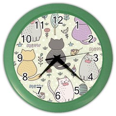 Funny Cartoon Cats Seamless Pattern Color Wall Clock