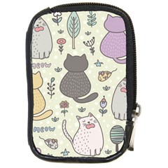 Funny Cartoon Cats Seamless Pattern Compact Camera Leather Case