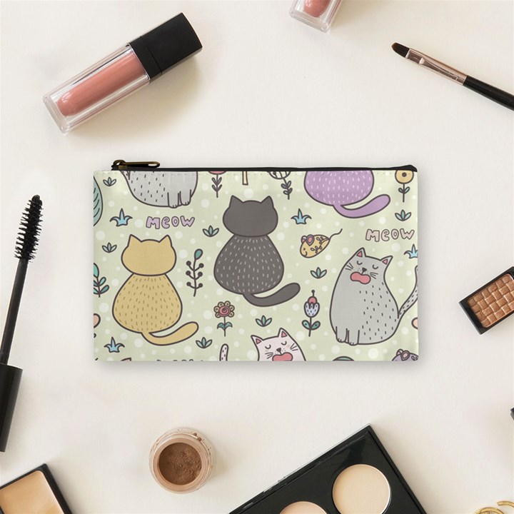 Funny Cartoon Cats Seamless Pattern Cosmetic Bag (Small)