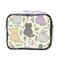 Funny Cartoon Cats Seamless Pattern Mini Toiletries Bag (one Side)