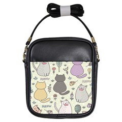 Funny Cartoon Cats Seamless Pattern Girls Sling Bag