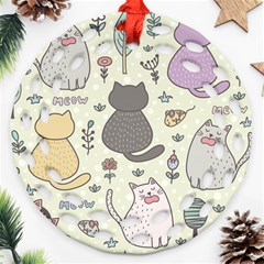 Funny Cartoon Cats Seamless Pattern Round Filigree Ornament (two Sides)