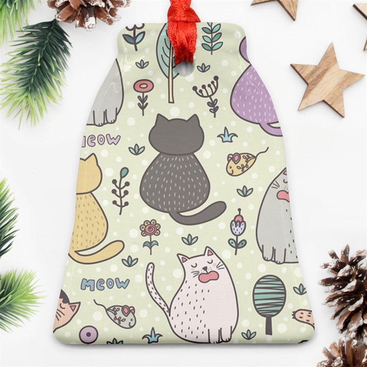 Funny Cartoon Cats Seamless Pattern Bell Ornament (Two Sides)