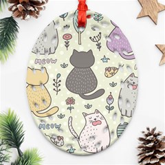 Funny Cartoon Cats Seamless Pattern Oval Filigree Ornament (two Sides)