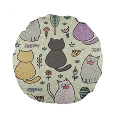 Funny Cartoon Cats Seamless Pattern Standard 15  Premium Round Cushions