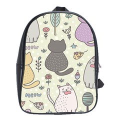 Funny Cartoon Cats Seamless Pattern School Bag (xl)