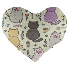 Funny Cartoon Cats Seamless Pattern Large 19  Premium Heart Shape Cushions