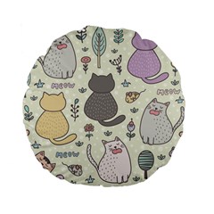 Funny Cartoon Cats Seamless Pattern Standard 15  Premium Flano Round Cushions