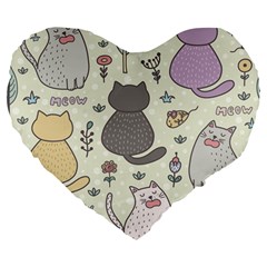 Funny Cartoon Cats Seamless Pattern Large 19  Premium Flano Heart Shape Cushions