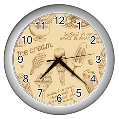 Ice-cream-vintage-pattern Wall Clock (silver) by Jancukart