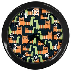 Seamless-pattern-with-cats Wall Clock (black)