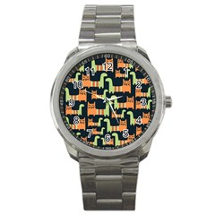 Seamless-pattern-with-cats Sport Metal Watch