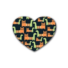 Seamless-pattern-with-cats Rubber Heart Coaster (4 Pack)